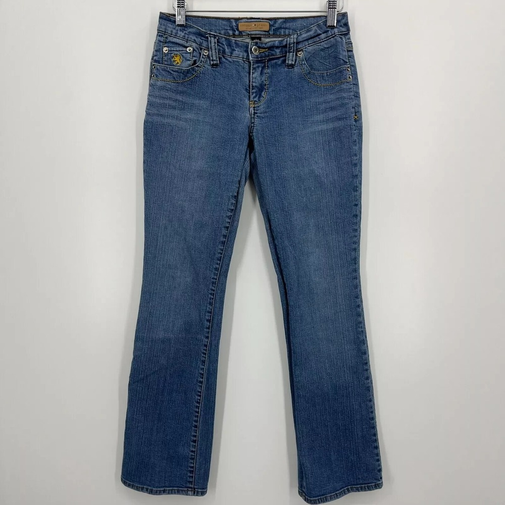 Tommy Hilfiger Jeans Women's Juniors Size 7 Blue Vtg Y2K Mid Rise‎ Flare Logo